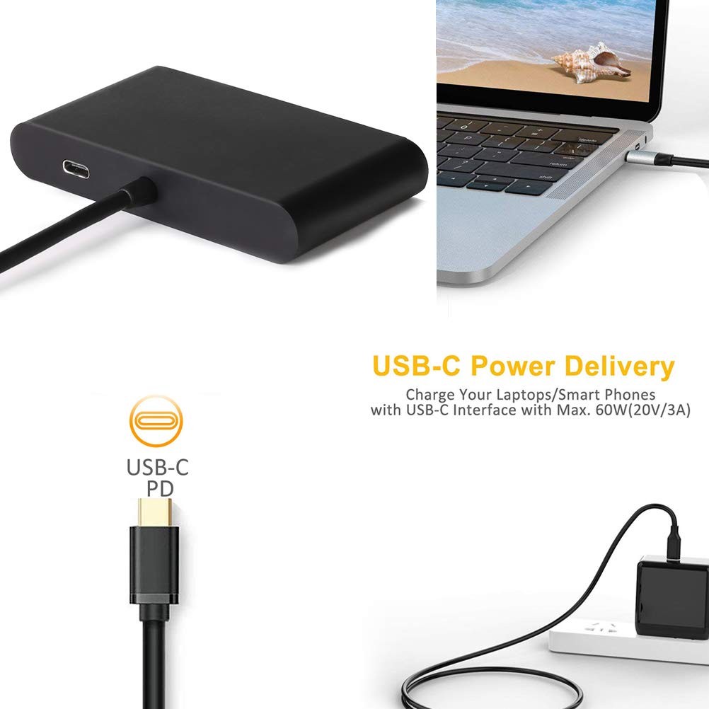 4 in 1 Type-C to HDMI PD Gigabit LAN USB3.0 Converter 4-in-1 USB C HUB, Support 1000Mbps Ethernet, PD 60W Quick Charging and 4K UHD Video Output for Galaxy S8/S9/S10/S20, New MacBook ChromeBook.