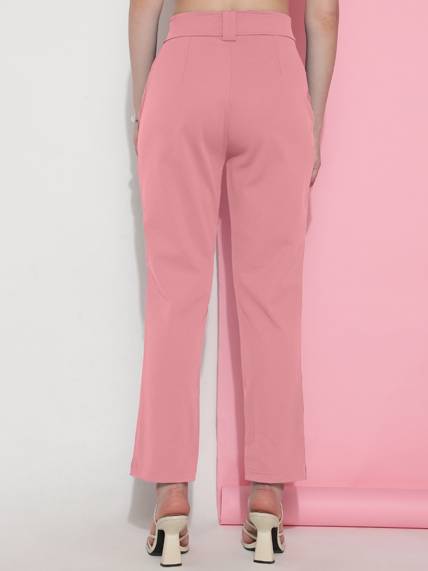 FITHUB Peach Regular Fit High Rise Trousers