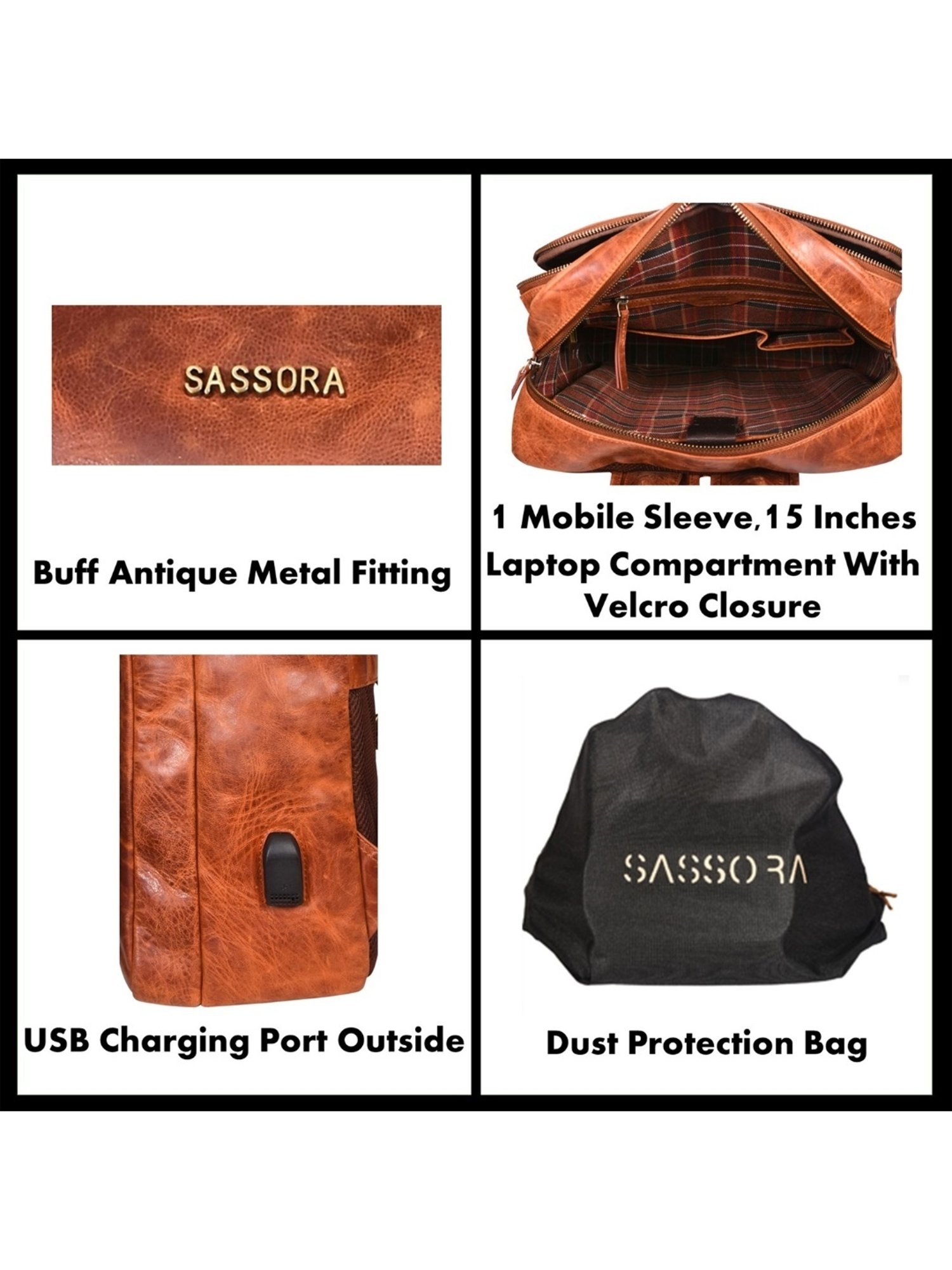 SASSORA UNFOLD Tan Leather Large Backpack - 55 Ltrs