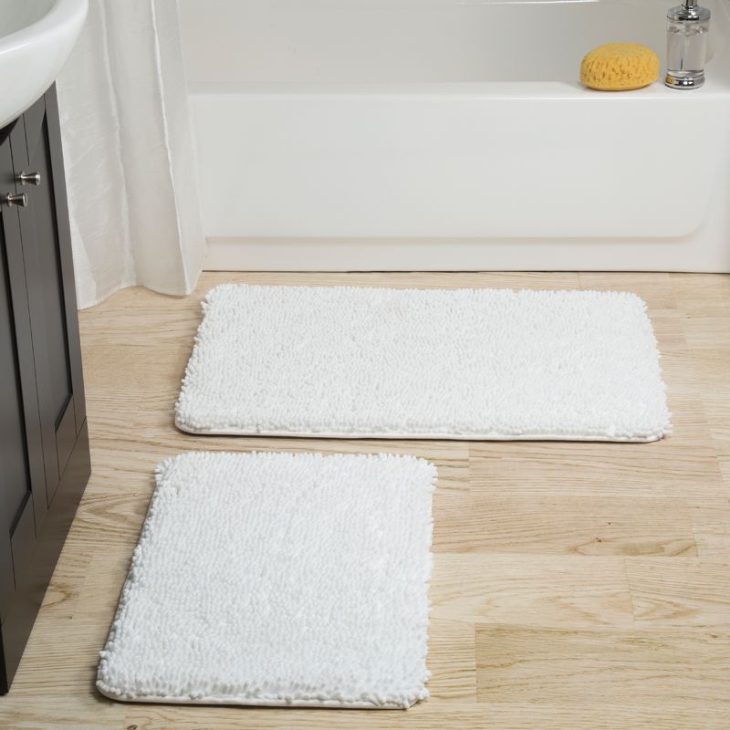 2pc Solid Memory Foam Shag Bath Mat Set White - Yorkshire Home