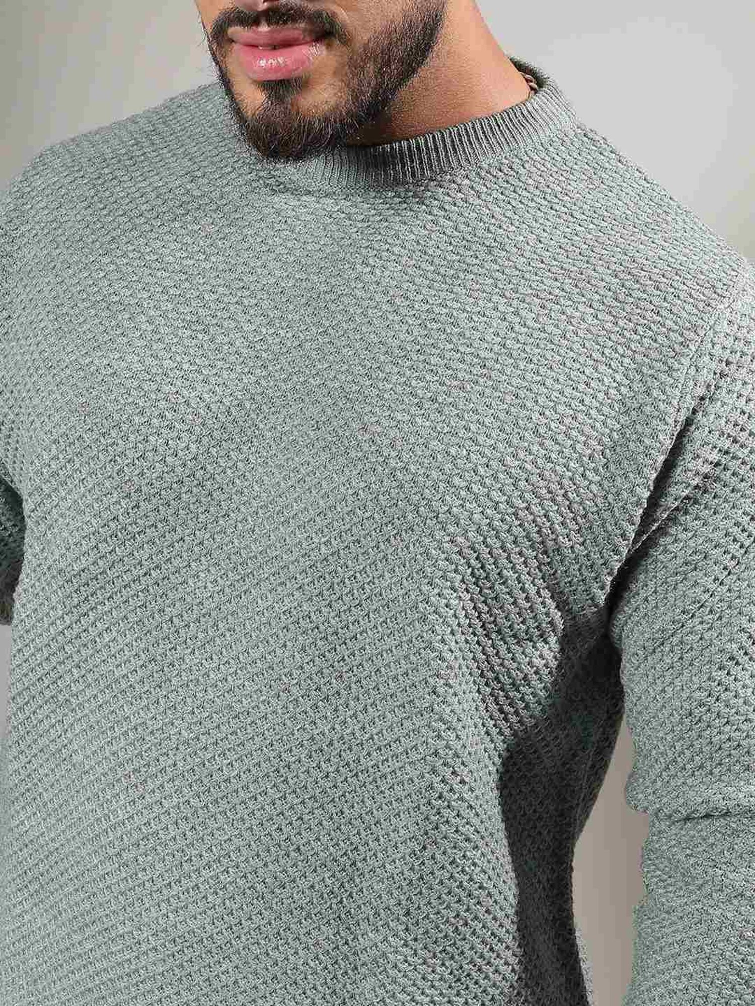 Instafab Plus Olive Green Regular Fit Self Pattern Plus Size Sweater