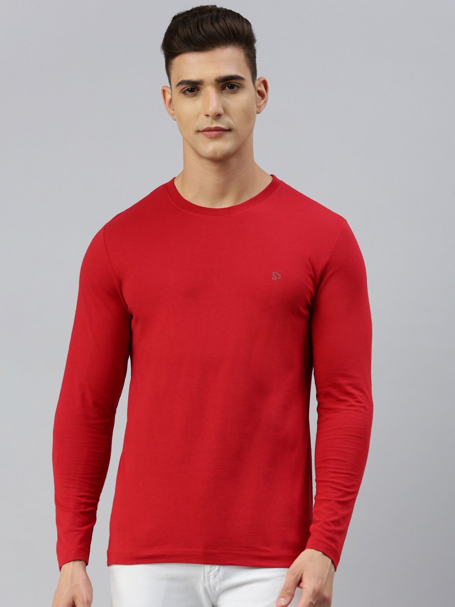 Sporto Red Regular Fit Crew T-Shirt