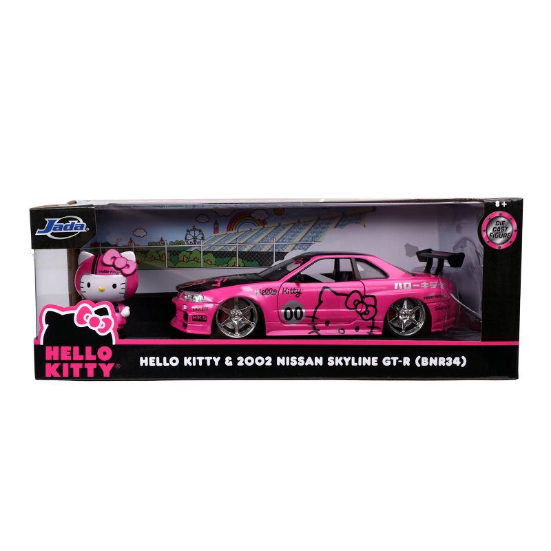 Jada Toys Hollywood Rides 2002 Nissan Skyline GTR R34 Hello Kitty Die-Cast Vehicle 1:24 Scale