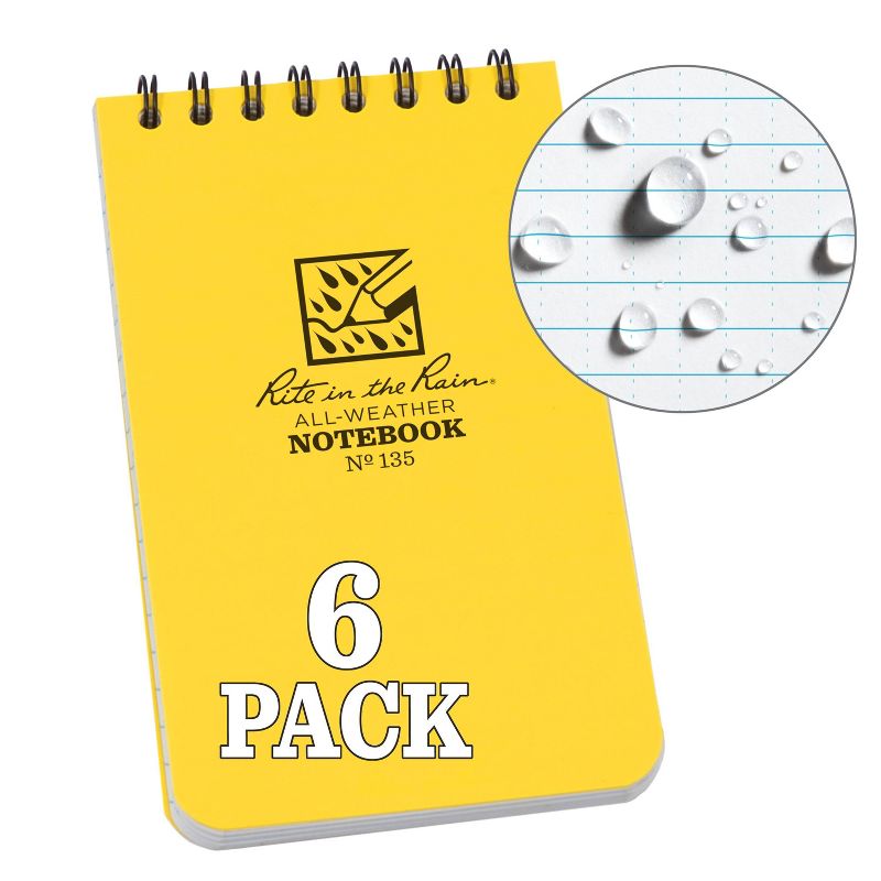 6pk Spiral Notebook 1 Subject Special Ruled 3" x 5" Yellow - Rite in the Rain