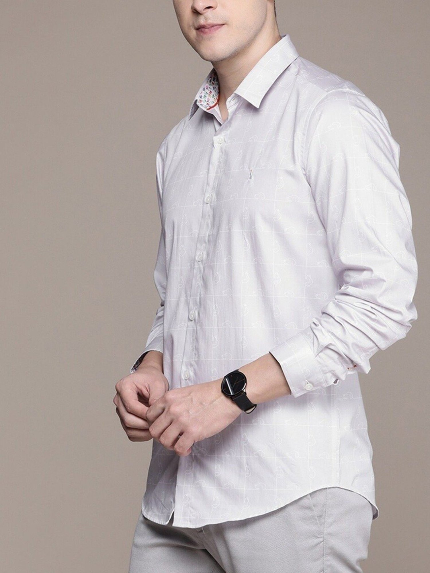 Simon Carter London Grey Printed Slim Fit Shirt