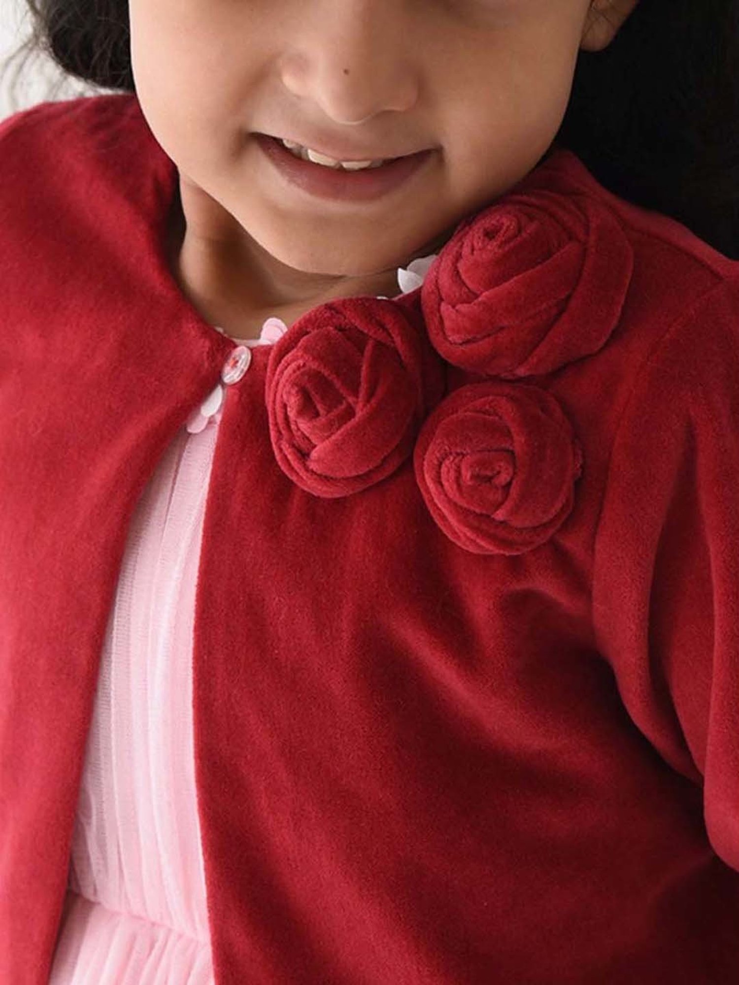 A Little Fable Red Applique Full Sleeves Shrug