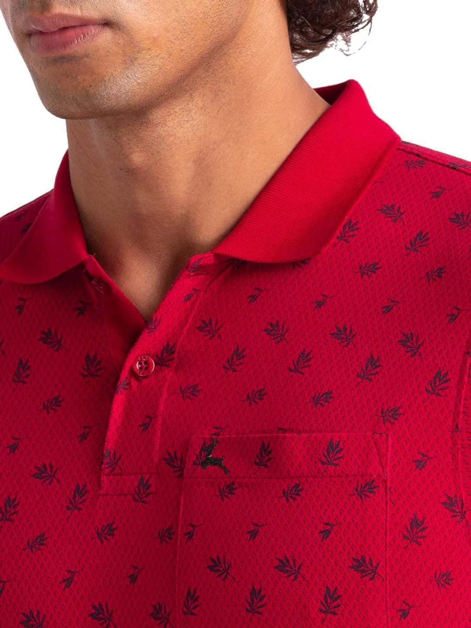 Parx Maroon Cotton Regular Fit Printed Polo T-Shirt