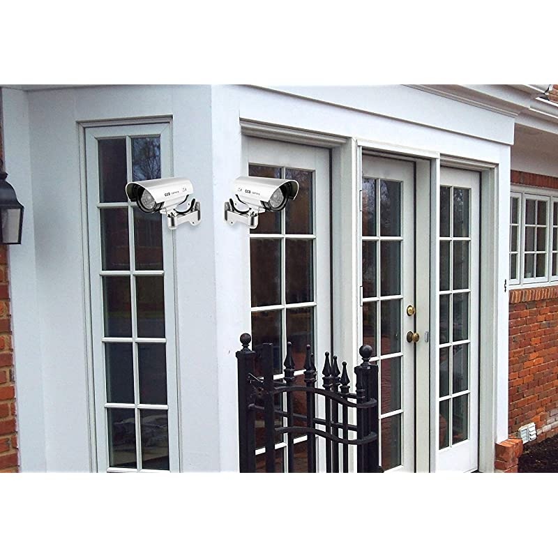 2 Pack) Dummy Security Camera, Fake Bullet CCTV Surveillance System with Realistic Look Recording LEDs + Bonus Warning Sticker - Indoor/Outdoor Use, for Homes & Business- by