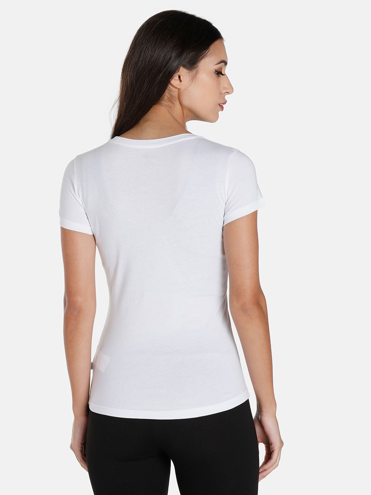 Puma White Cotton Logo Print Essential T-Shirt