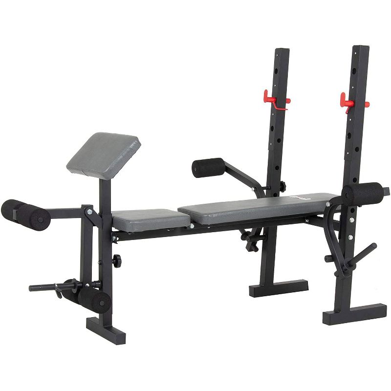 Body Champ BCB580 Standard Weightlifting Exercise Bench with Adjustable Incline Seat and Dual Action Leg Developer, Weight Set Not Included