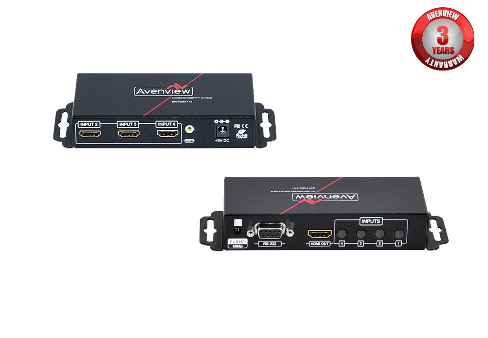 4X1 HDMI Switch with IR and RS232 Control