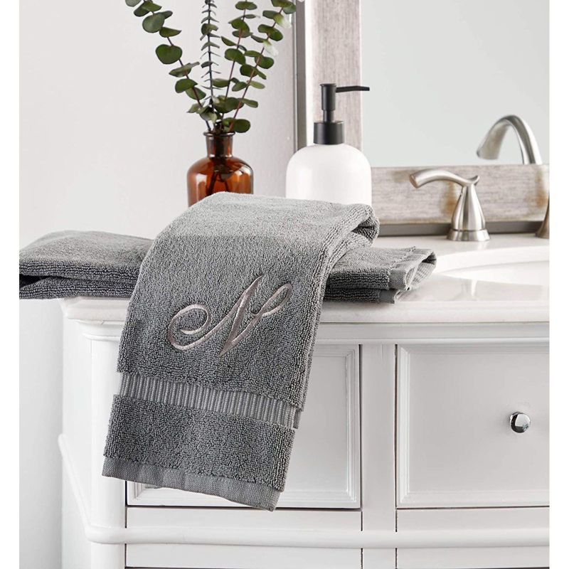 Juvale 2 Pack Monogrammed Hand Towel, Embroidered Letter N (Grey, 16 x 30 in)