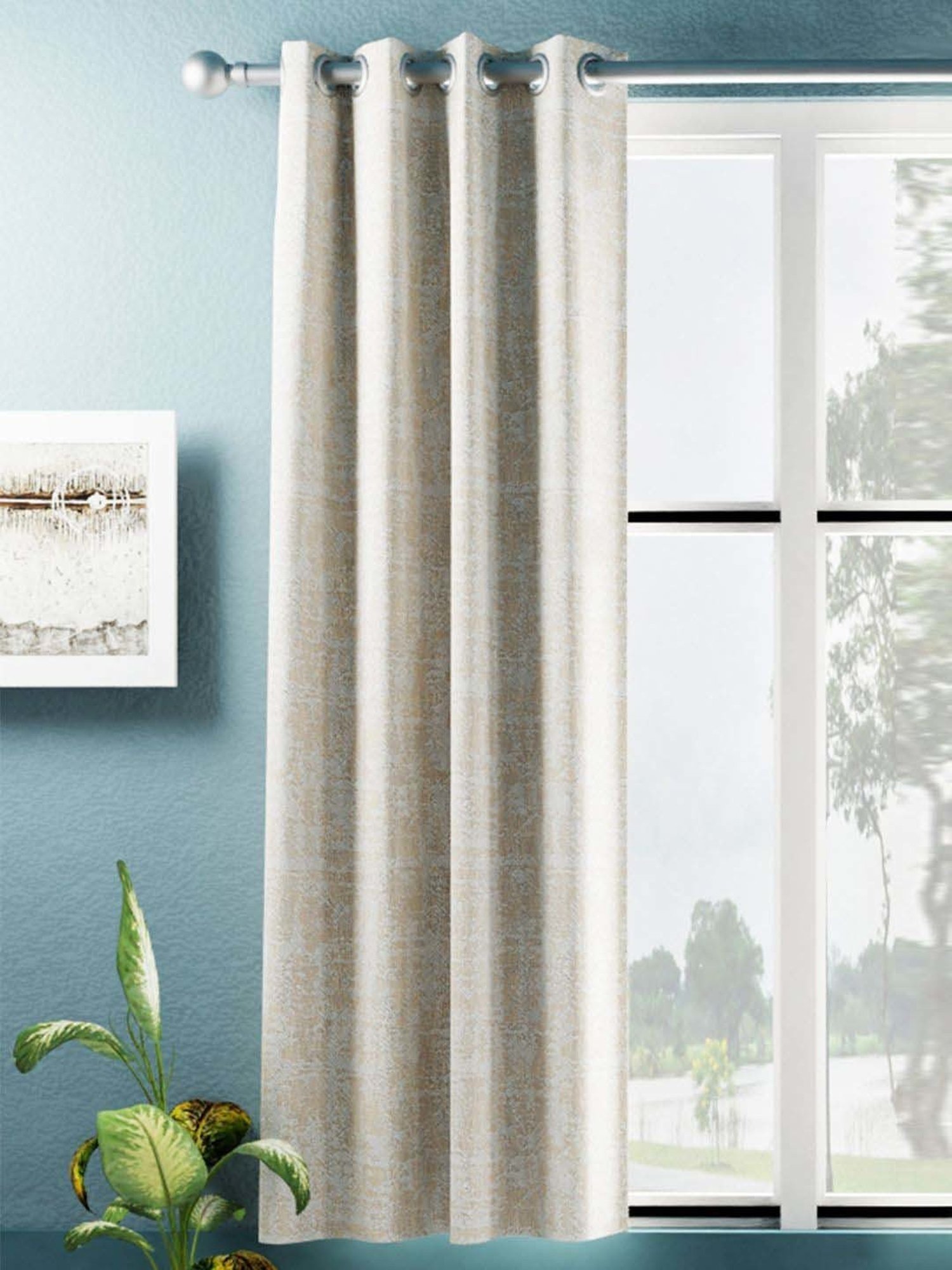 Swayam Brown Paisley J&B Blackout Eyelet Door Curtain - Single Piece (7 Ft)