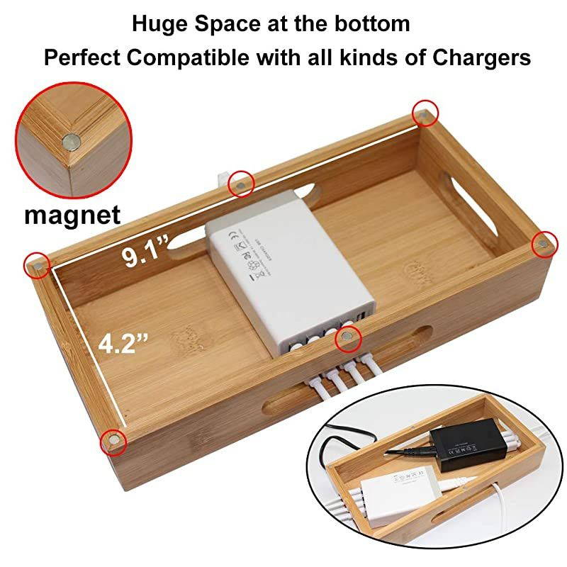 amp Hulin Bamboo Charging Station Holder with 5 Port USB Charger Watch Stand 5 x Charge Cable Wood Docking Stand Electronic Organizer for Multiple Devices Phones Tablets Laptop and More