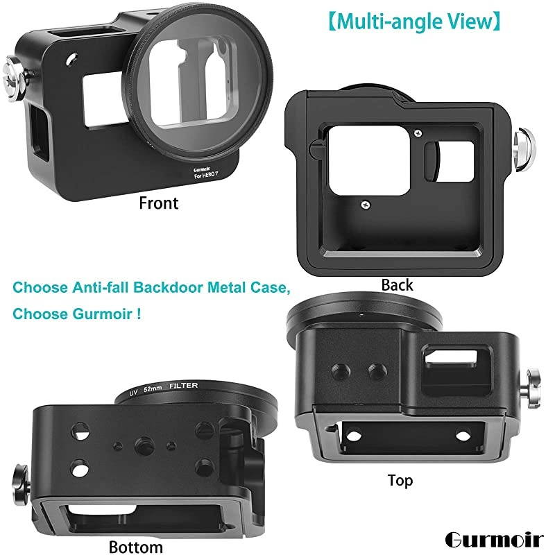 Case Aluminum Alloy Frame Housing for Gopro Hero 7 BlackHero2018 Action Camera Protective Metal Side Open Shell with 52mm UV Filter and Back Door