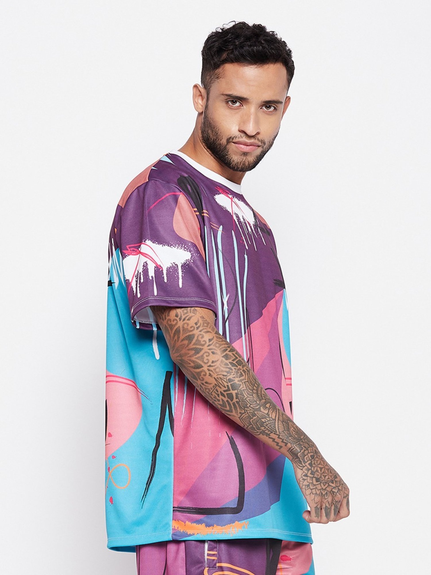 Edrio Multicolored Cotton Relaxed Fit Printed T-Shirt