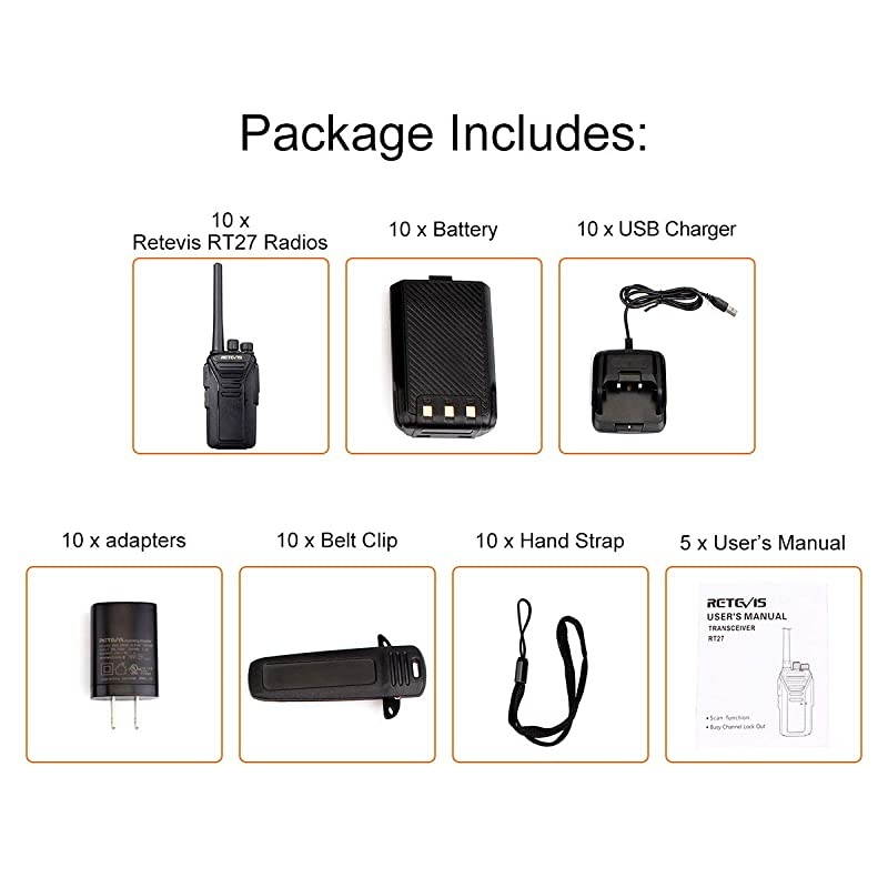 RT27 Walkie Talkies Long Range,Two Way Radios Rechargeable, Handheld VOX Hands-Free, Commercial 2 Way Radio with USB Charger Base, for Education, Construction, Warehouse (10 Pack)