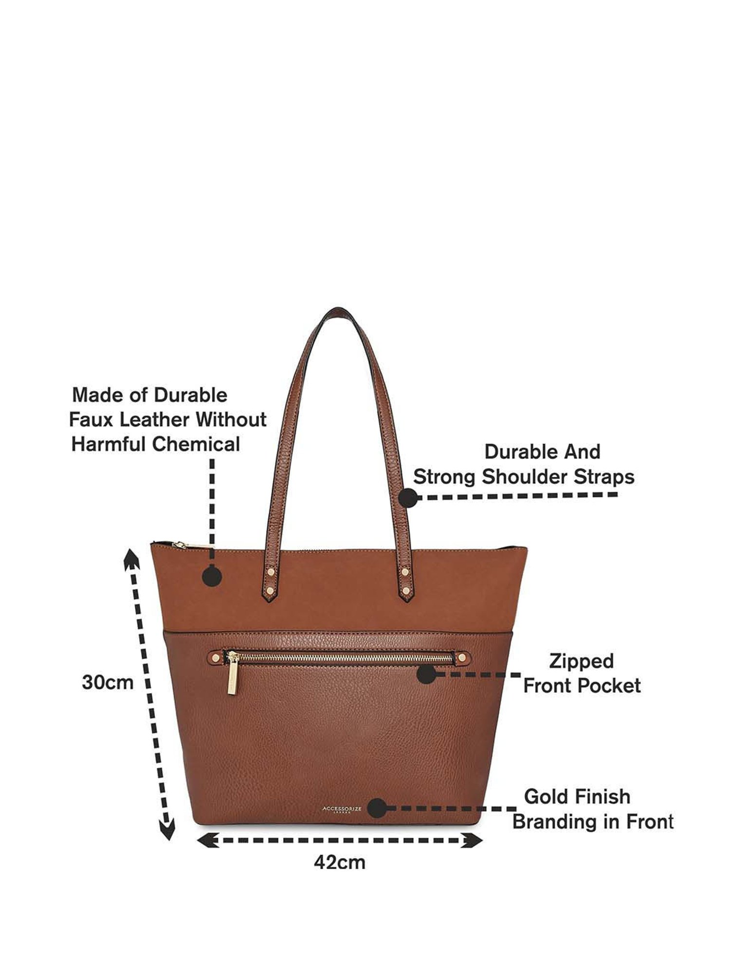 Accessorize London Women's Faux Leather Tan Pocket Molly Tote bag