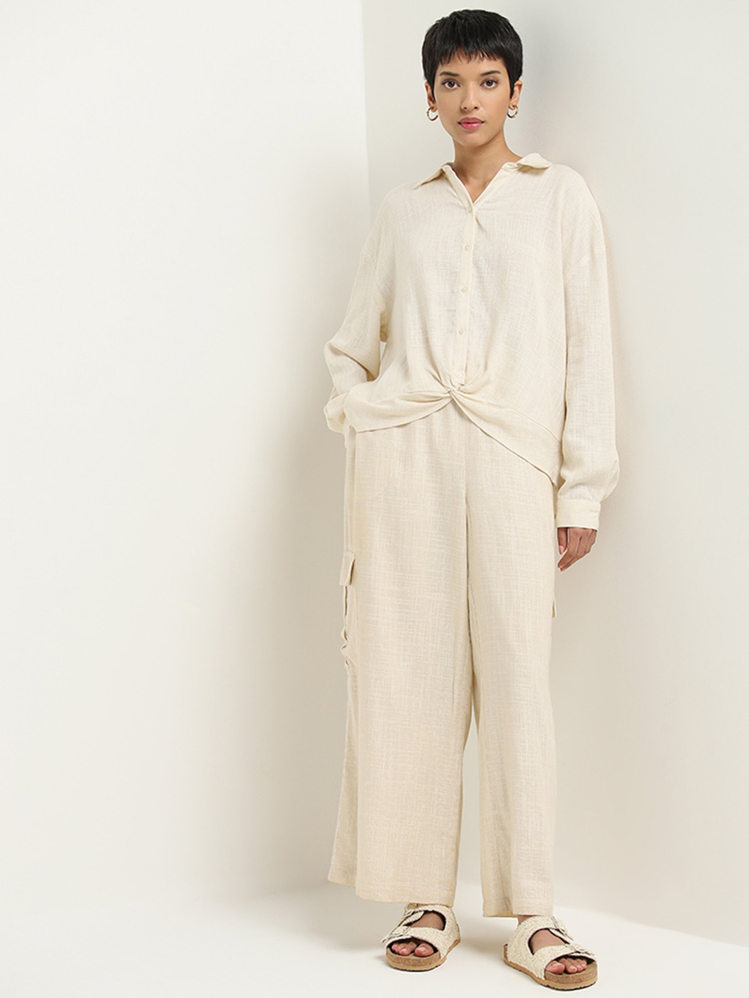 LOV by Westside Beige Knot-Detailed Blouse