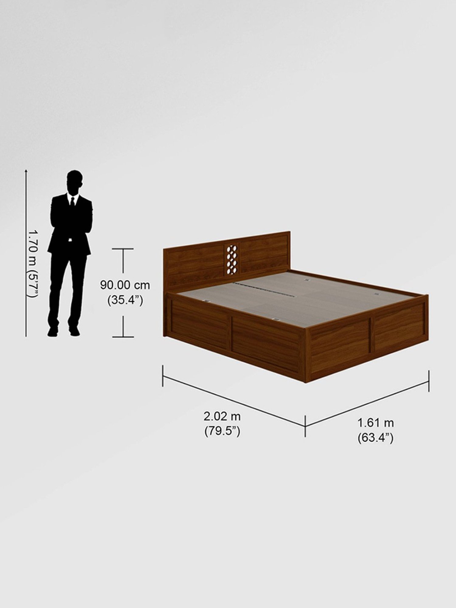 Godrej Interio Orbic Dark Brown Solid Wood Queen Bed