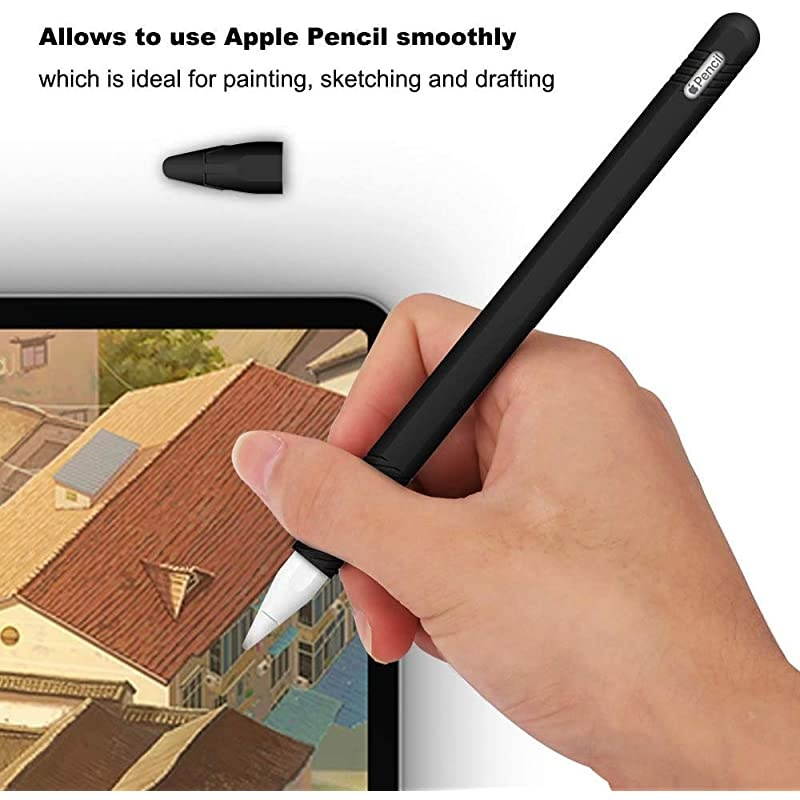 Silicone Case Compatible with New Apple Pencil 2nd Generation Protective AntiSlip Grip Sleeve with Nib Cover 2 Pieces Do not Affect for Pencil Mode Switch amp Magnetci Black