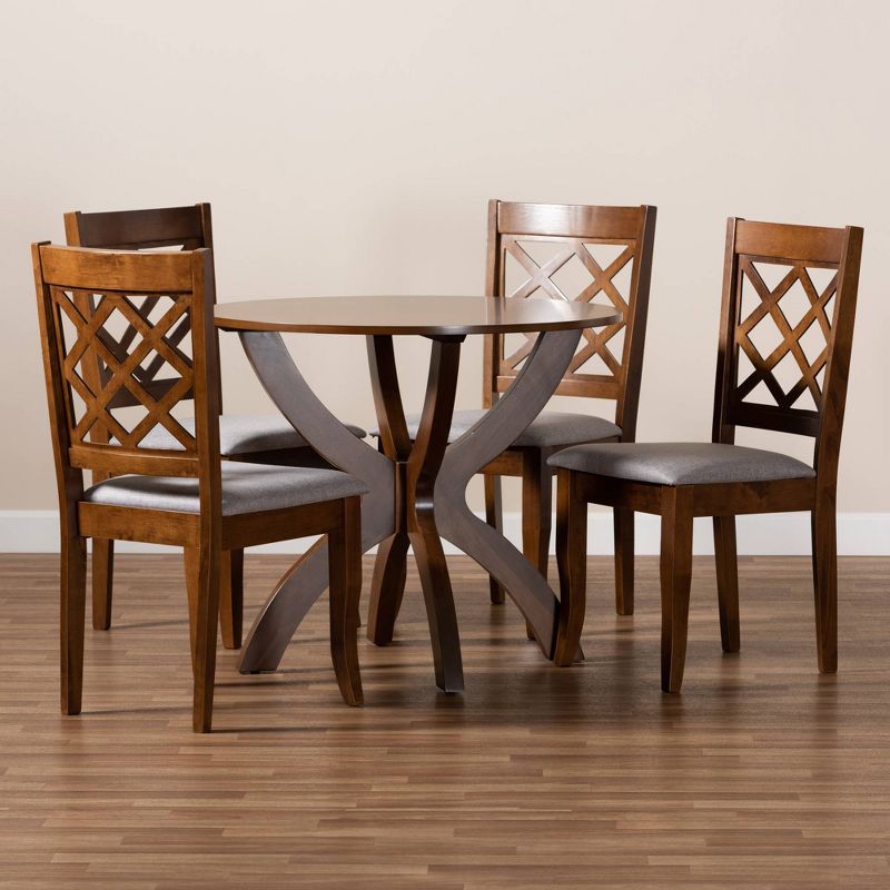 5pc Beth Modern Fabric Upholstered and Wood Dining Set Gray/Walnut - Baxton Studio