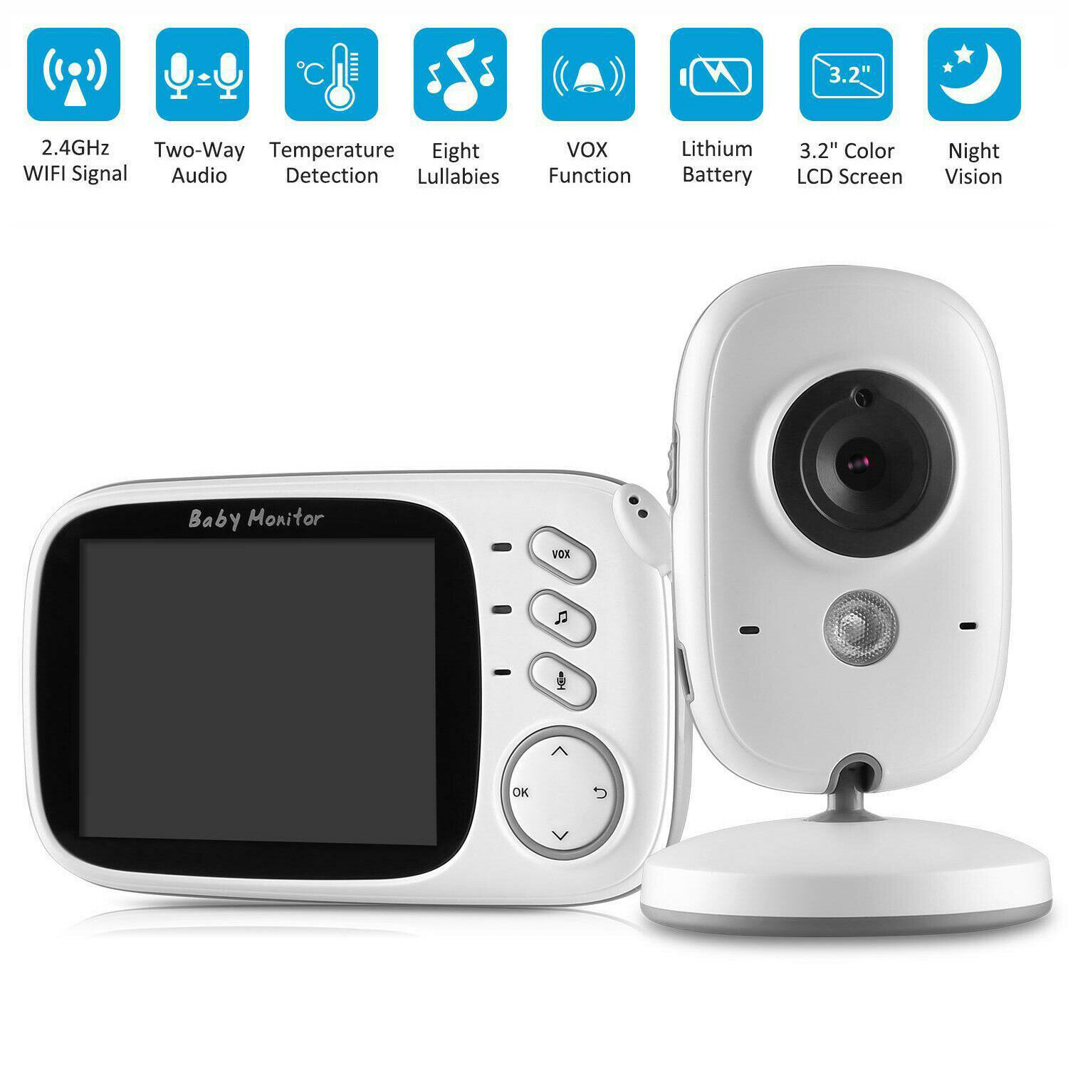 3.2? LCD Baby Monitor Wireless Digital Video Night Vision Temperature Sensor