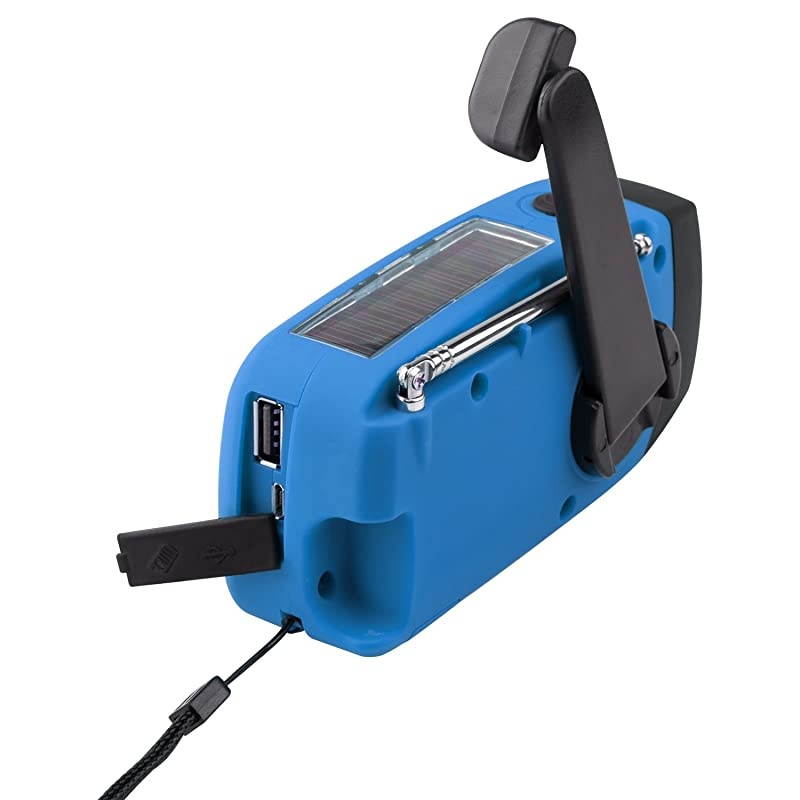 Upgraded Version  IS088+ 1000mAh Solar Hand Crank Radio AMFMNOAAWB Weather Emergency Radio Dynamo LED Flashlight Power Bank for iPhoneAndroid Smart Phone Blue