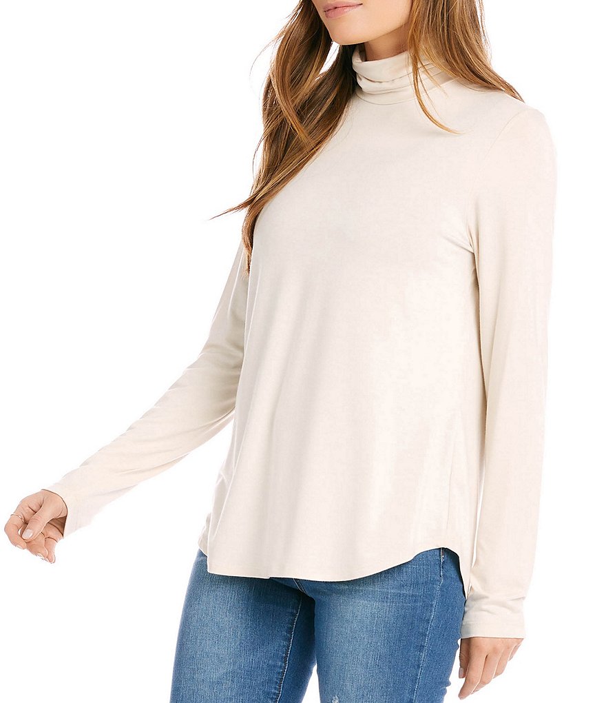 Karen Kane Long Sleeve Curved Hem Jersey Knit Turtleneck