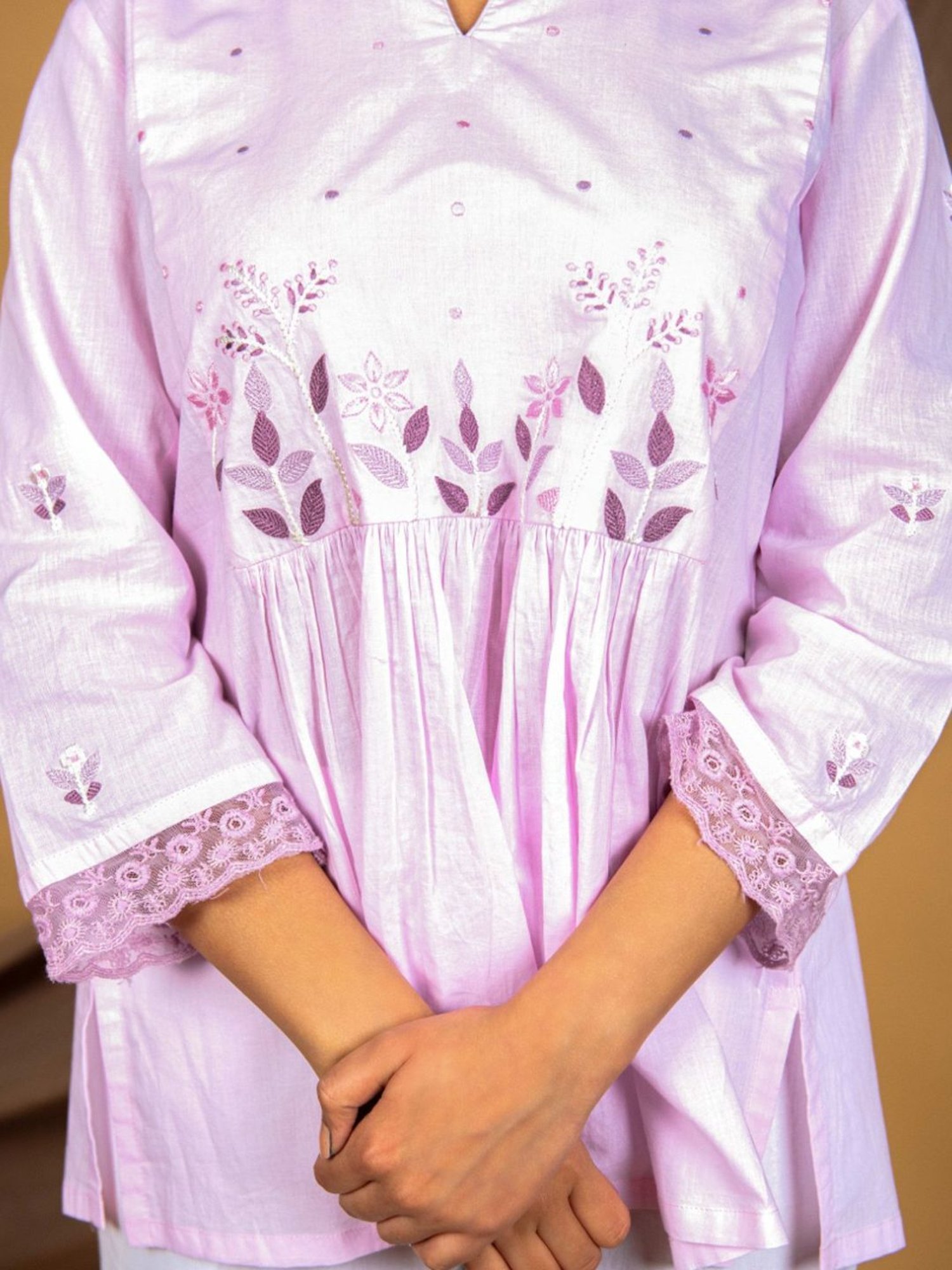 Priya Chaudhary Light Pink Nargis Hand Embroidered Cotton Kurta