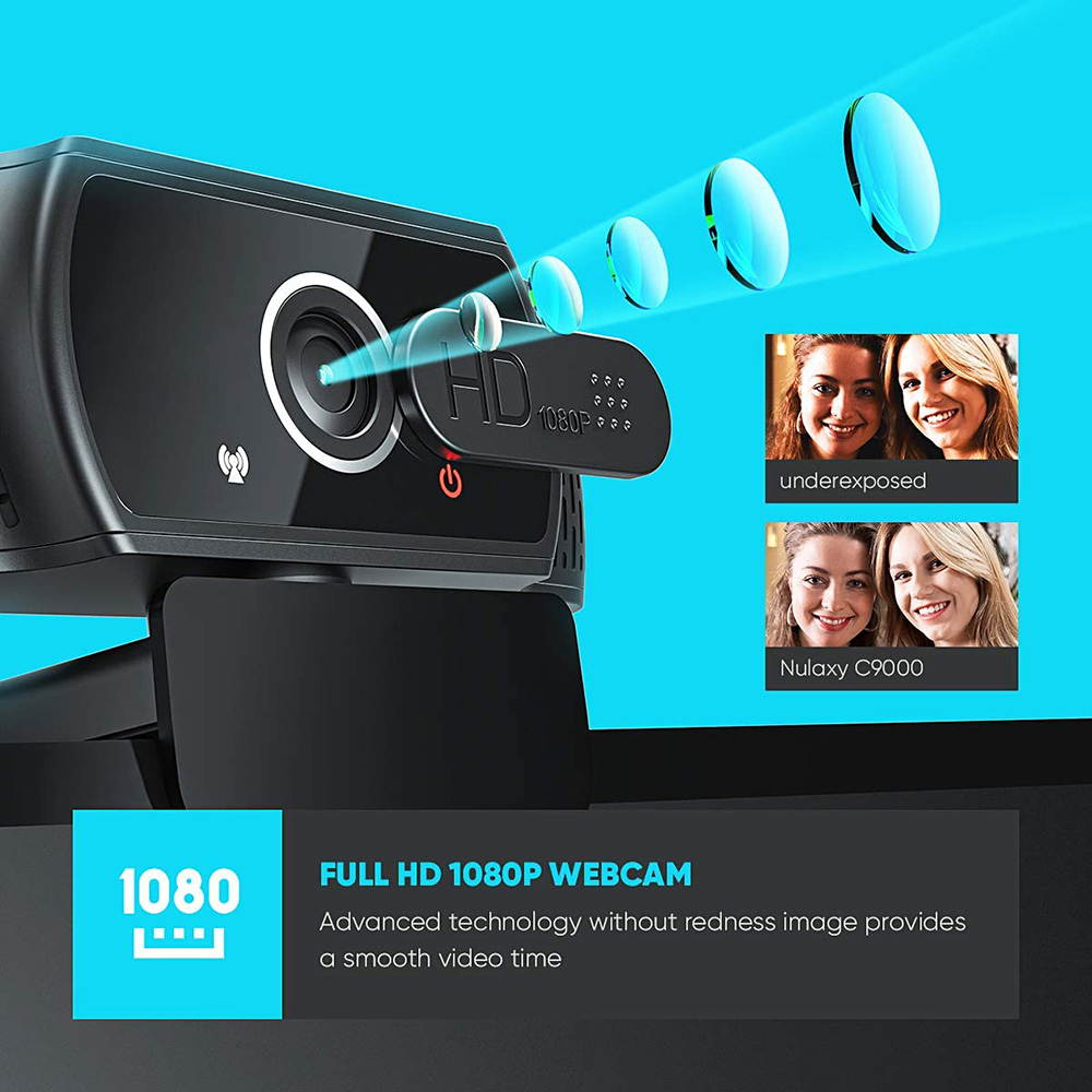 Full HD 1080p Webcam, Live Streaming Camera with Privacy Shutter for Video Calling, Online Classes, HD Light Correction, Works with Skype, Zoom, FaceTime, Hangouts, PC/Mac/Laptop/Smart TV