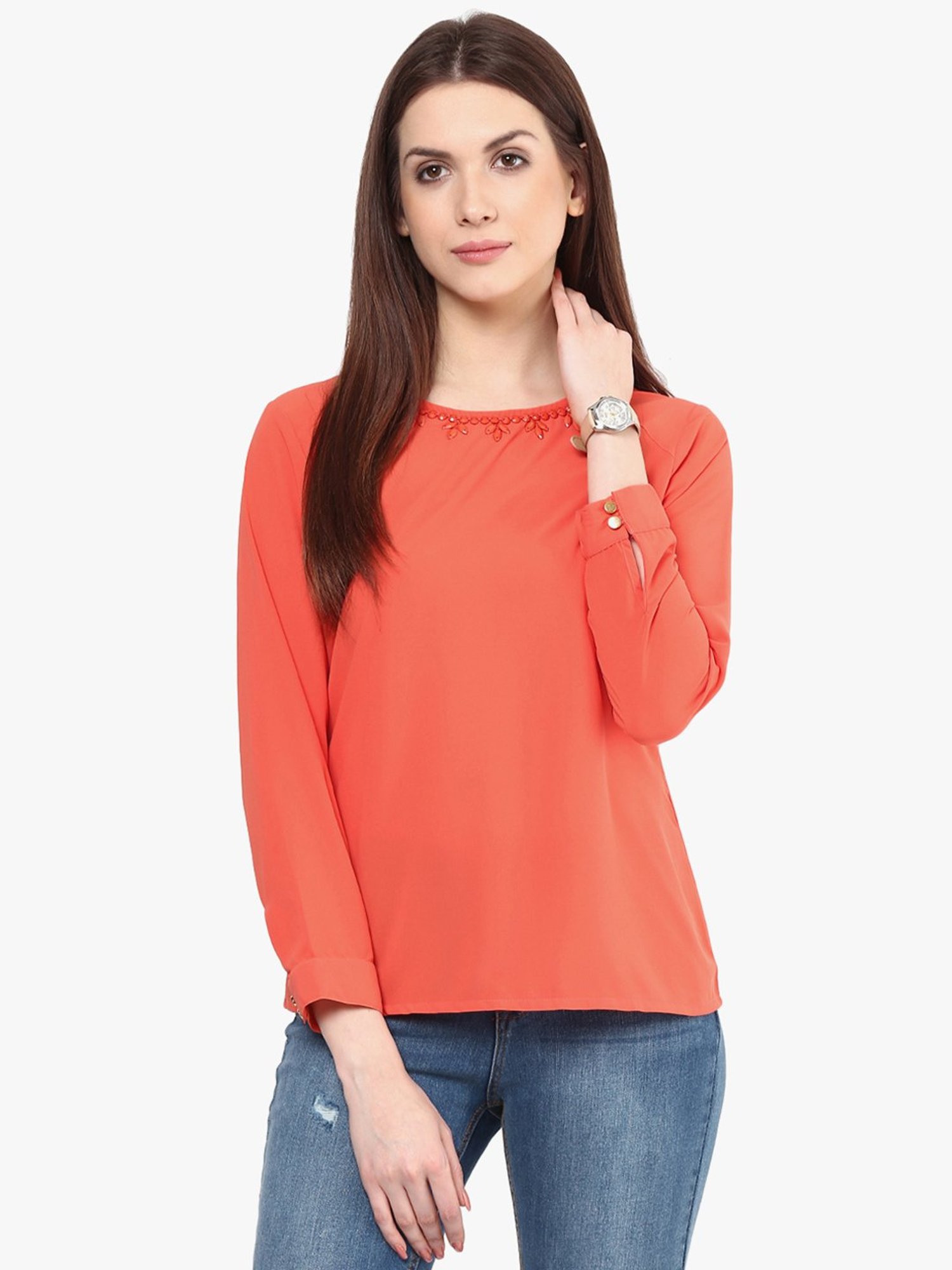 Rare Coral Embellished Top