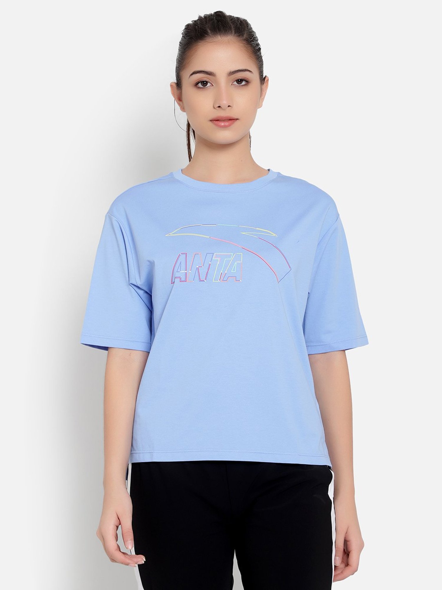 Anta Blue Cotton Printed Sports T-Shirt