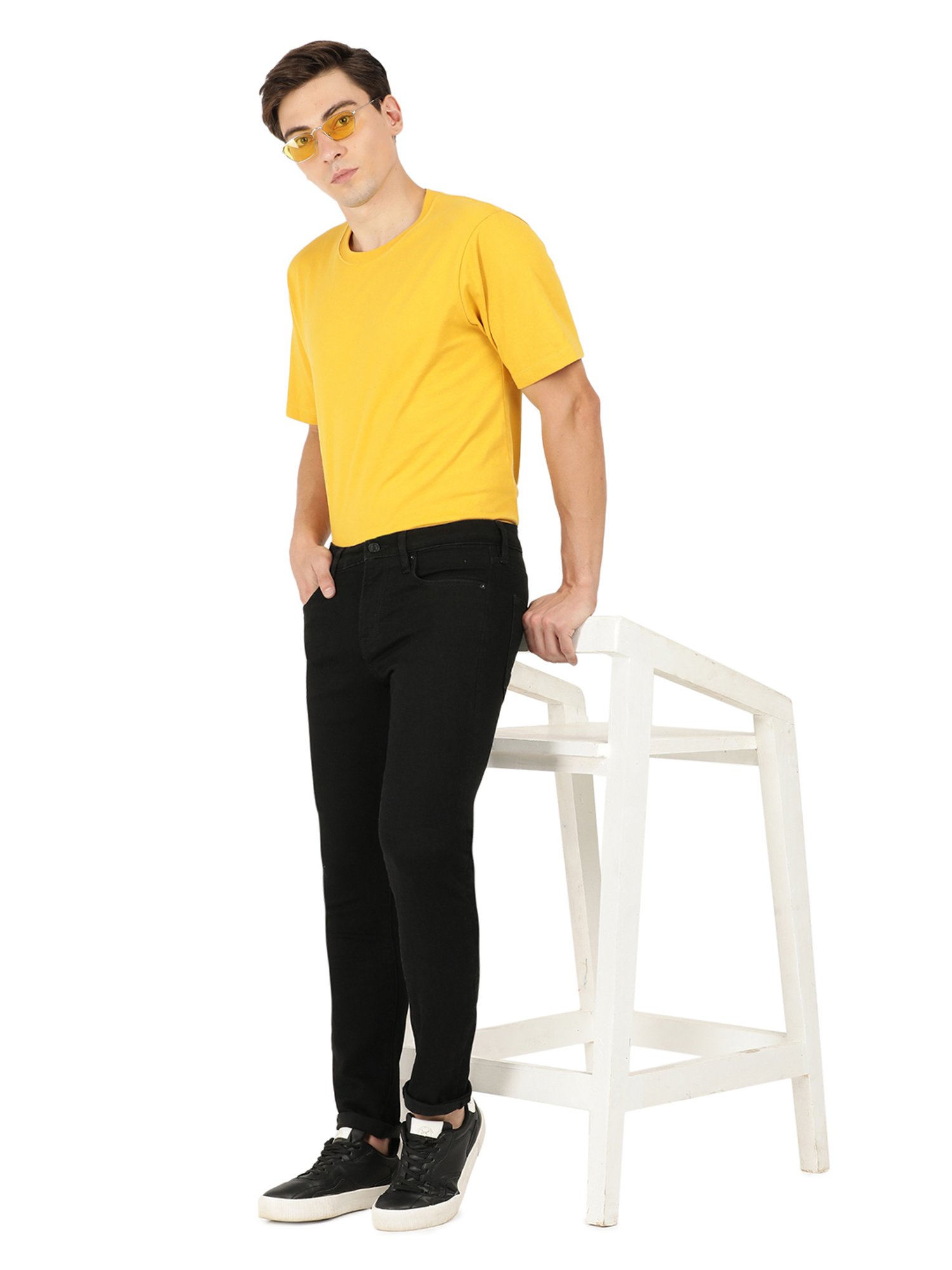 EVERBLUE Black Tapered slim Fit Midrise Stretchable Jeans