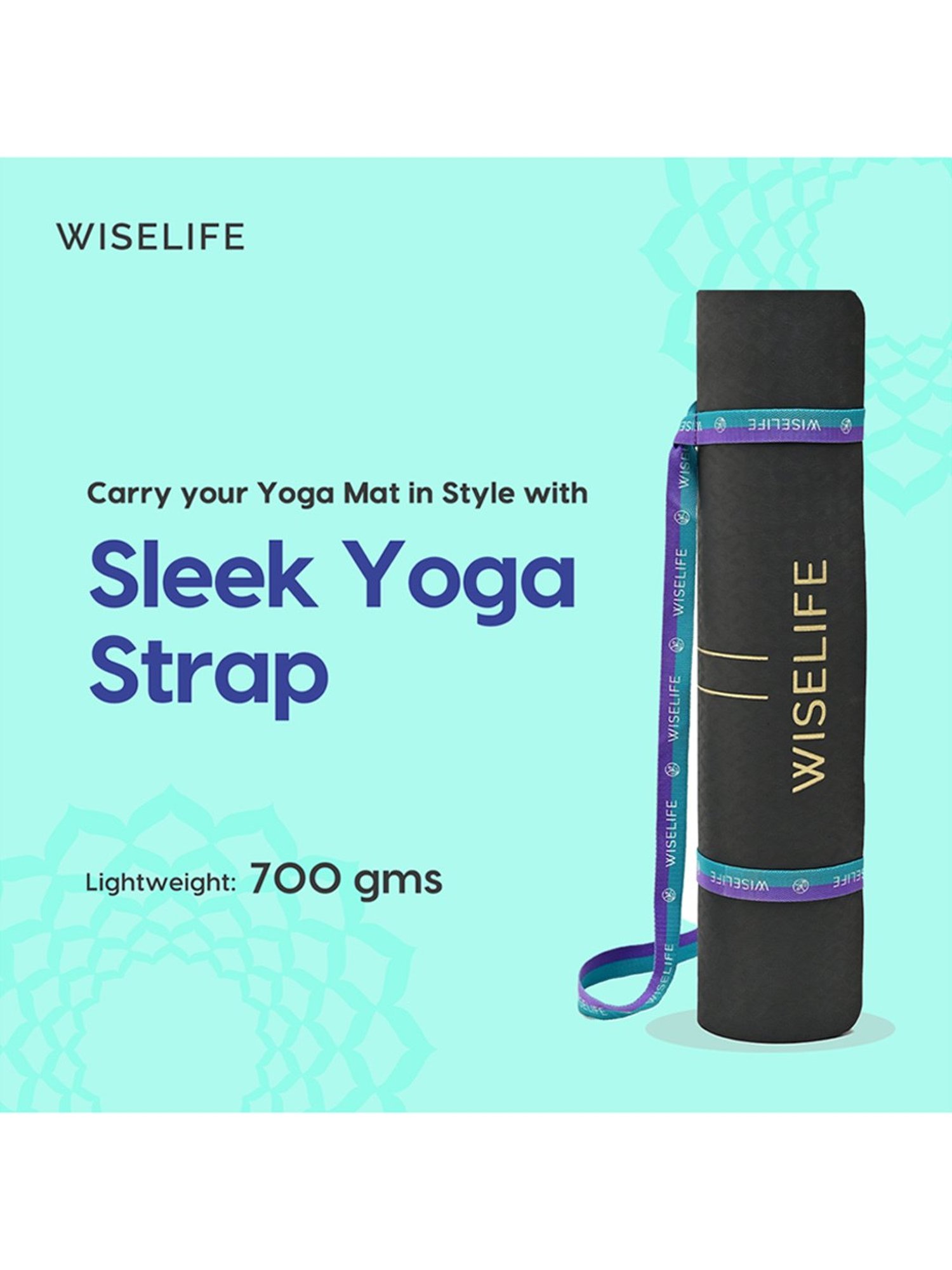 WiseLife TRU Alignment Yoga Mat + Sleek Yoga Strap for Men and Women (Black)