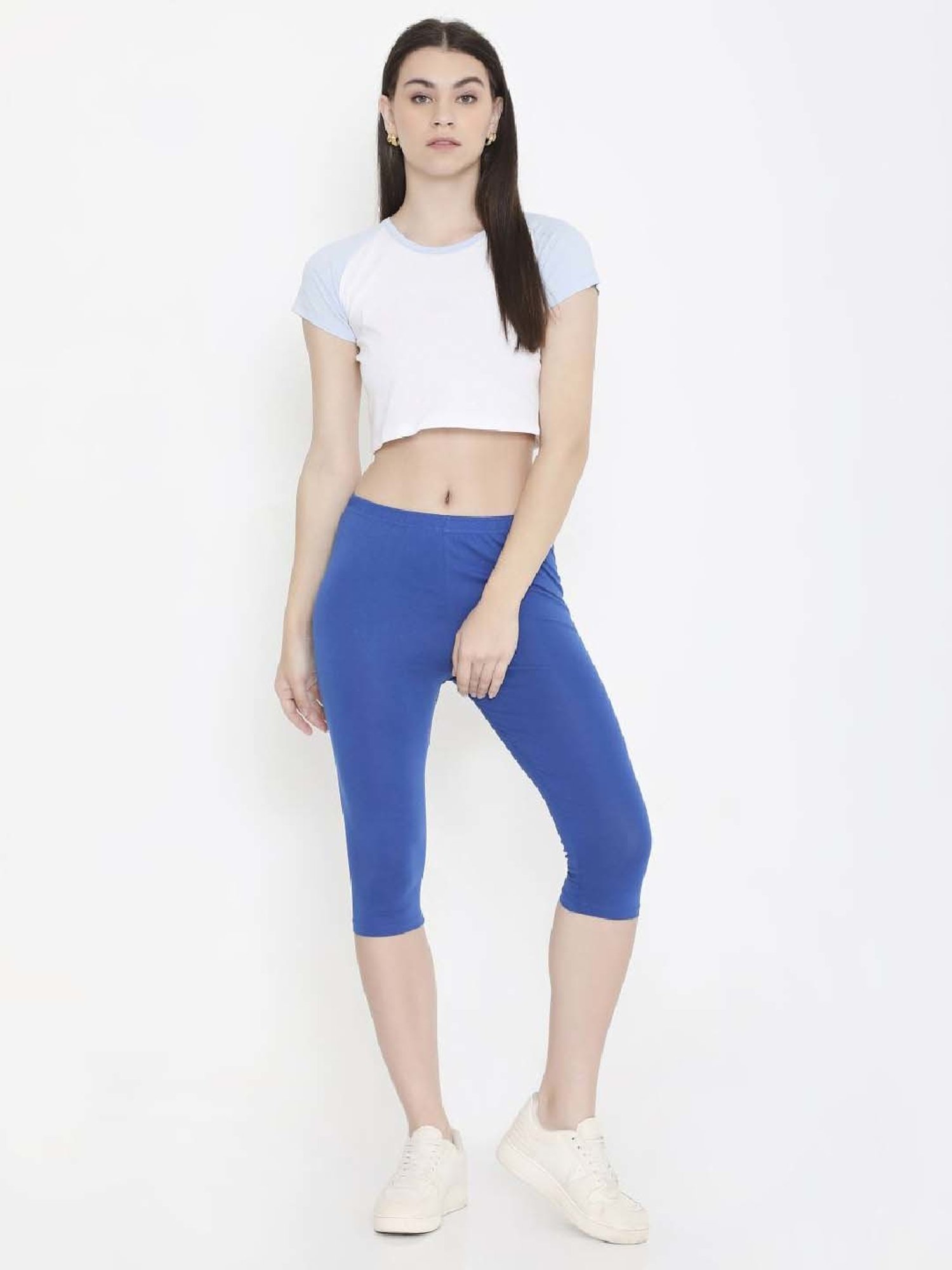 FEELINGS Royal Blue Cotton Plain Capris