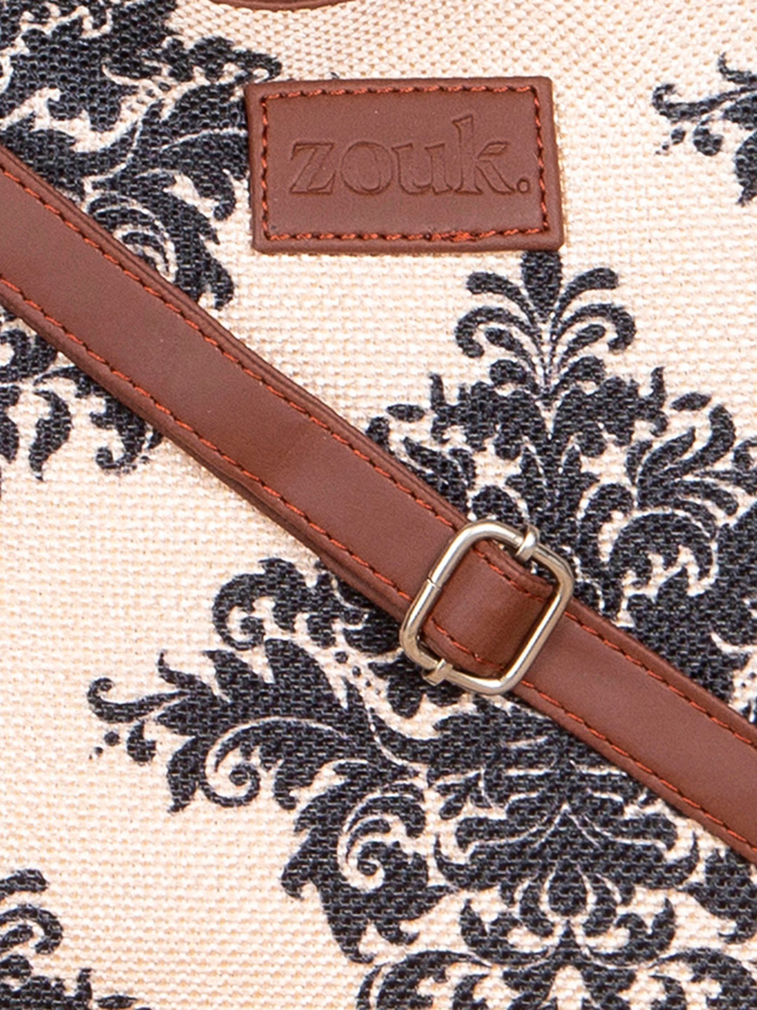 ZOUK Beige Printed Medium Sling Handbag