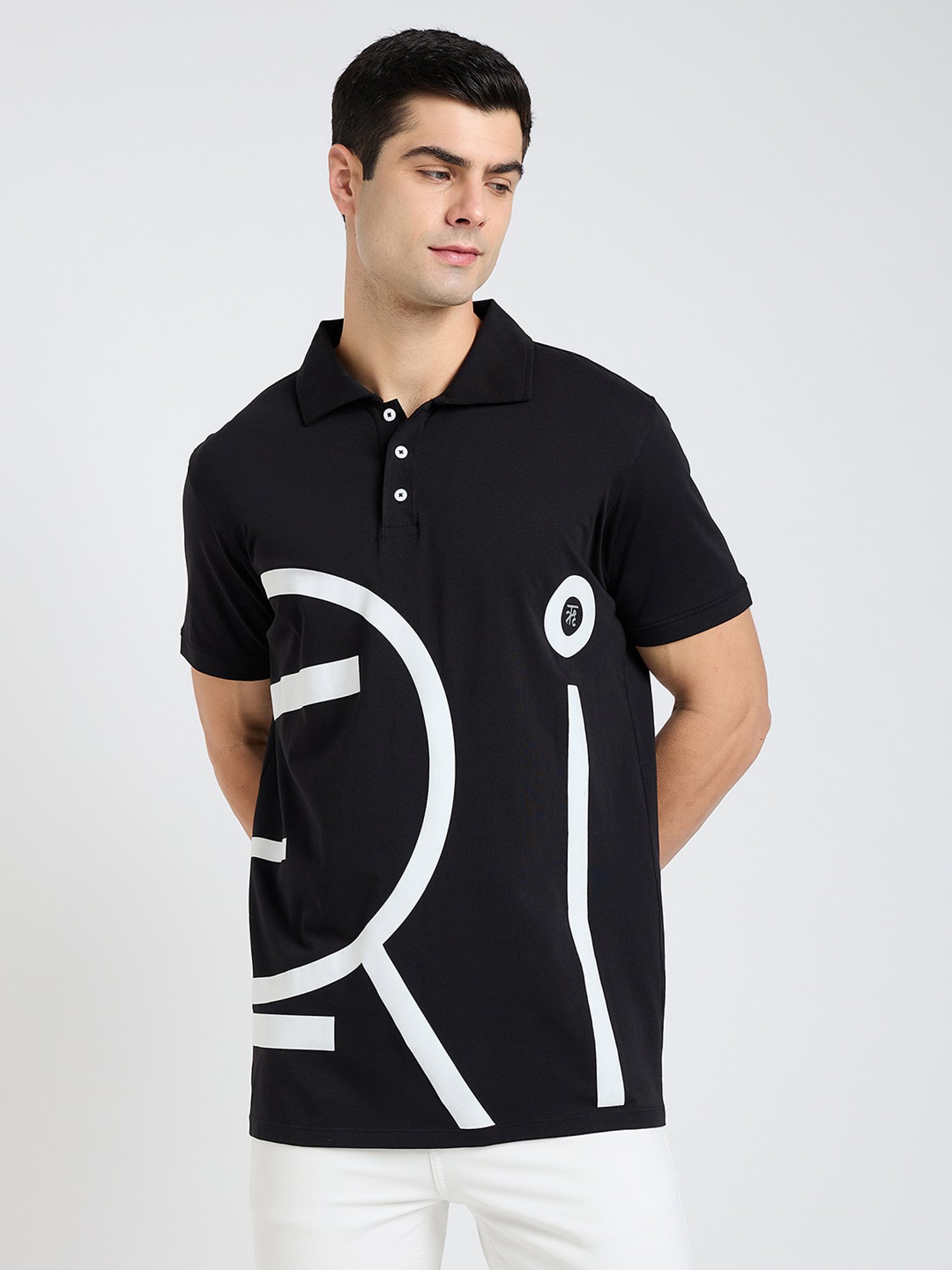 EDRIO Black Regular Fit Printed Polo T-Shirt
