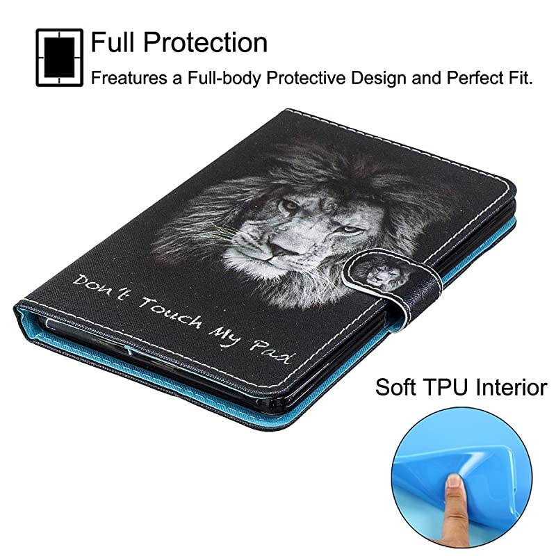 Case for  Kindle Fire 7 (5th Generation, 2015 Release) - Synthetic Leather Magnetic Closure Stand Cover with Card Slots for 2015 Fire 7" Display ONLY, Cool Lion