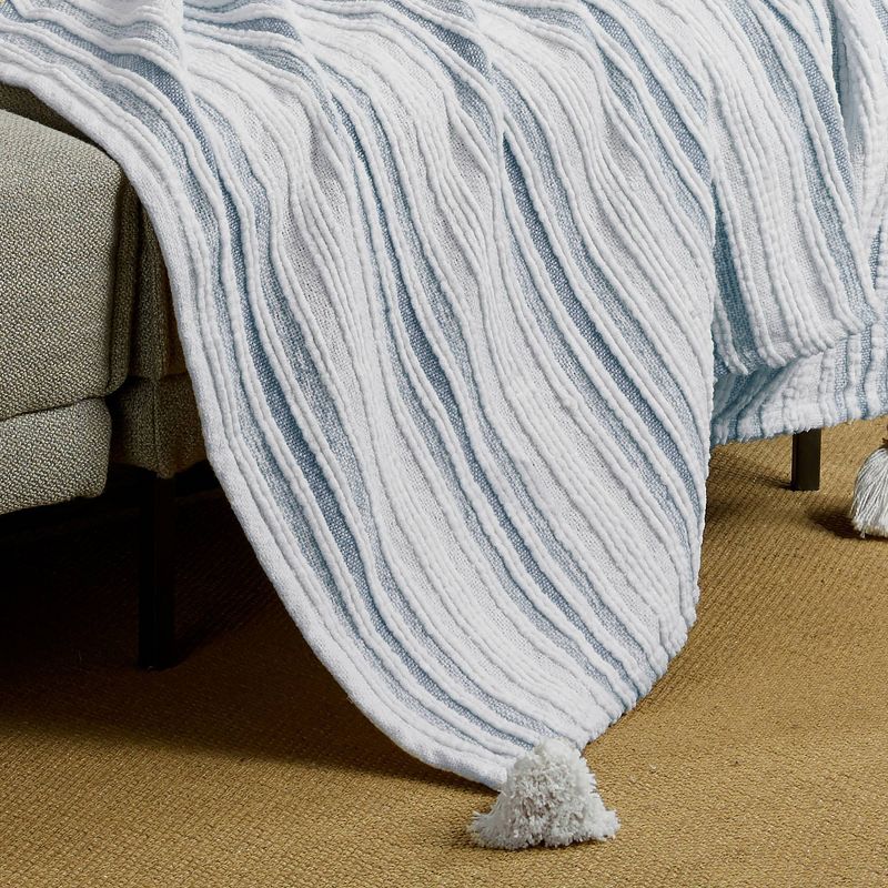 50"x60" Woven Striped Throw Blanket with Corner Tassels Blue - Patina Vie