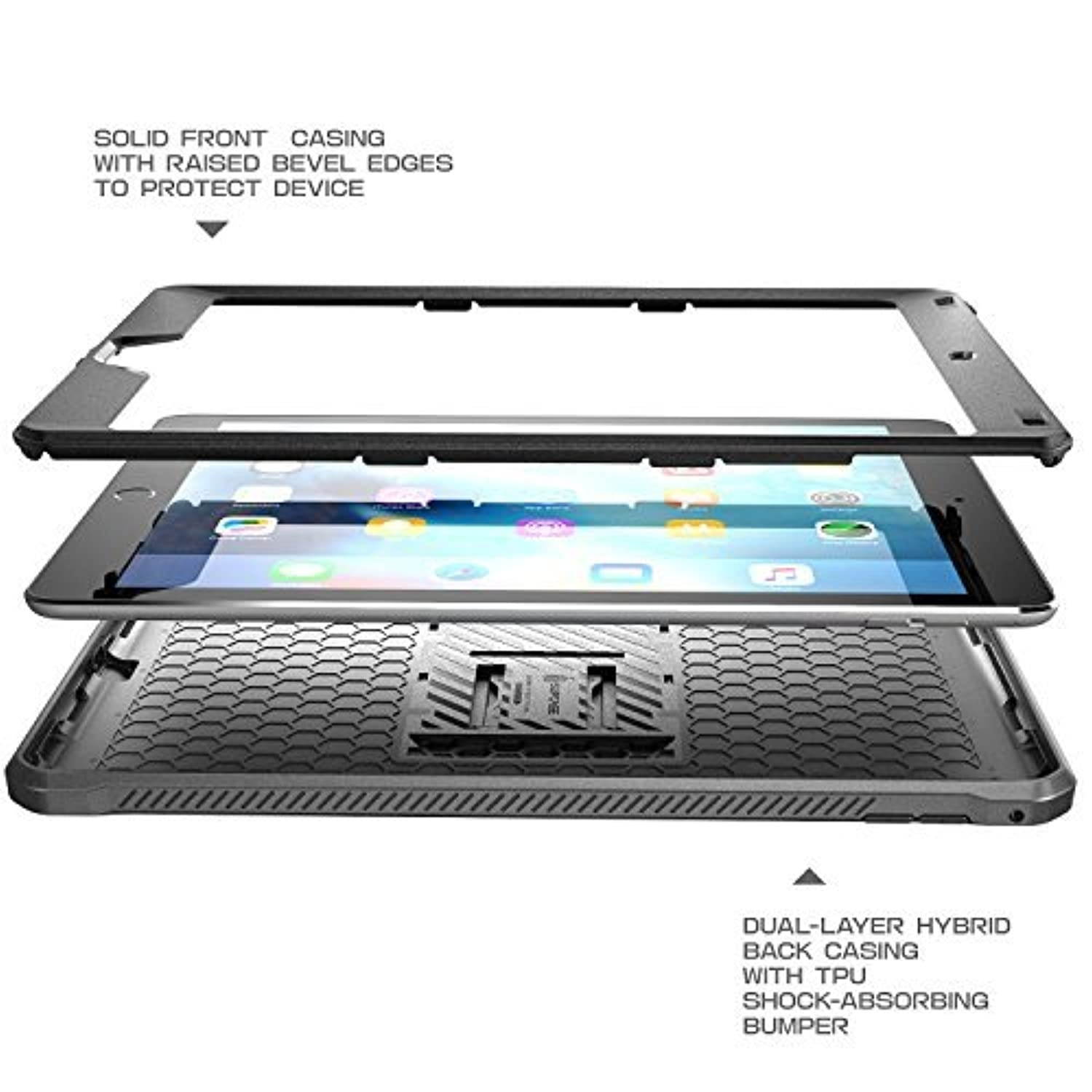 SUPCASE [Unicorn Beetle Pro Series] Case Designed for iPad Pro 9.7 inch, with Built-In Screen Protector [Heavy Duty] Full-body Rugged Protective Dual Layer Case for iPad Pro 9.7 2016 (Black/Black)