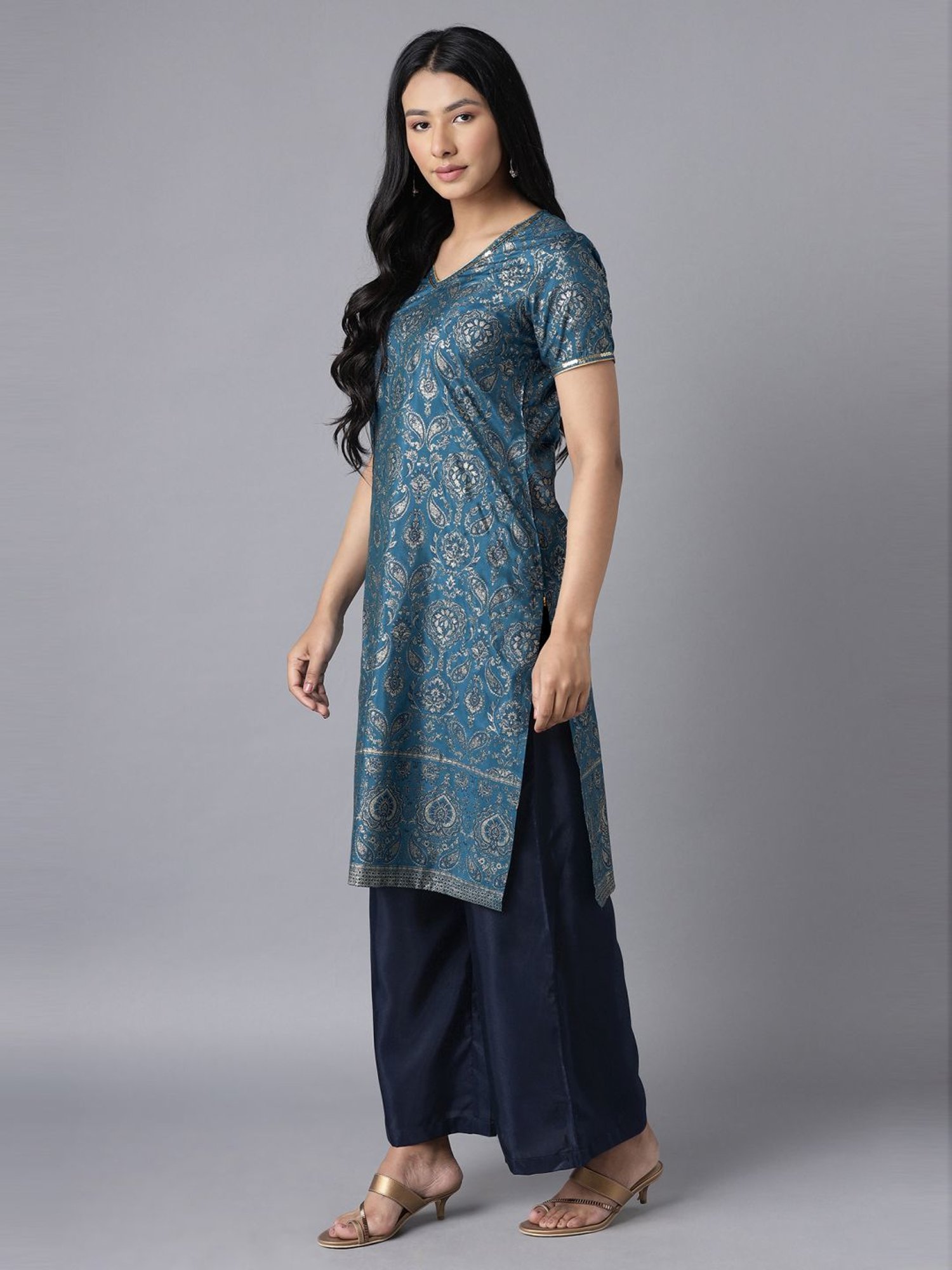 Aure by Aurelia Blue Printed Kurta Palazzo Set