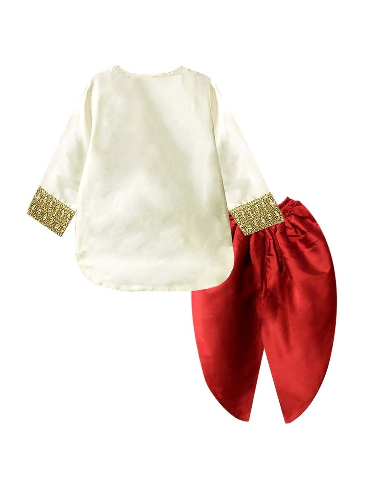 A.T.U.N. Kids White & Red Regular Fit Full Sleeves Kurta Set