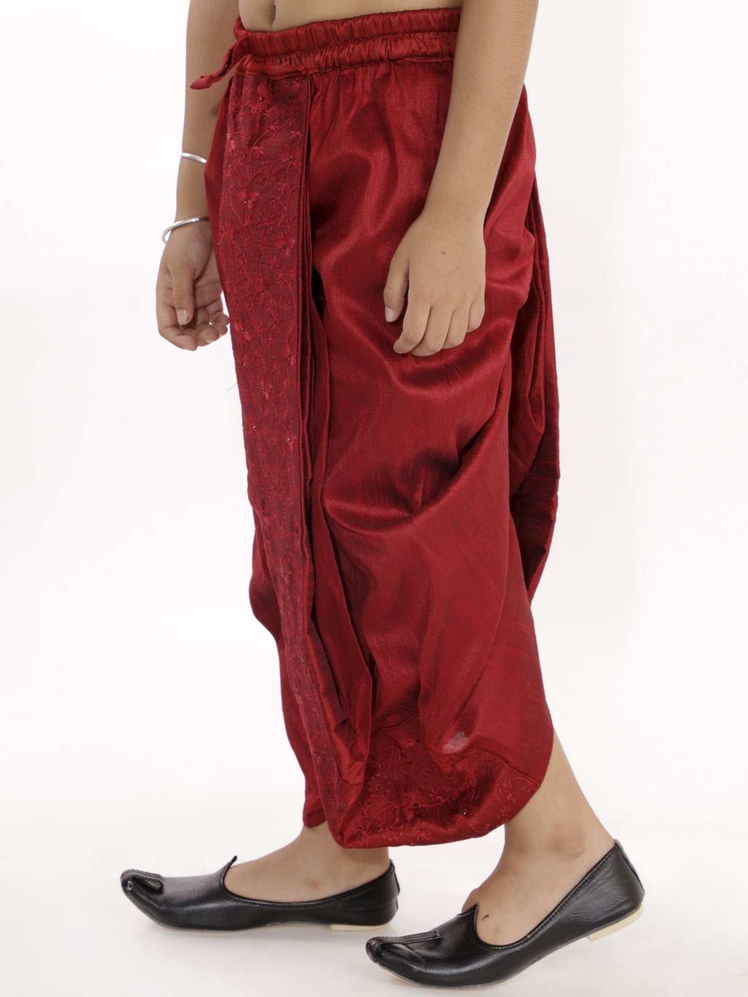VASTRAMAY Kids Maroon Embroidered Dhoti