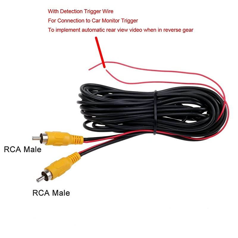 RCA Reverse REVERSING Rear View Parking Camera Video Cable with Detection Wire Reverse Trigger Lead 6 Meters20FT