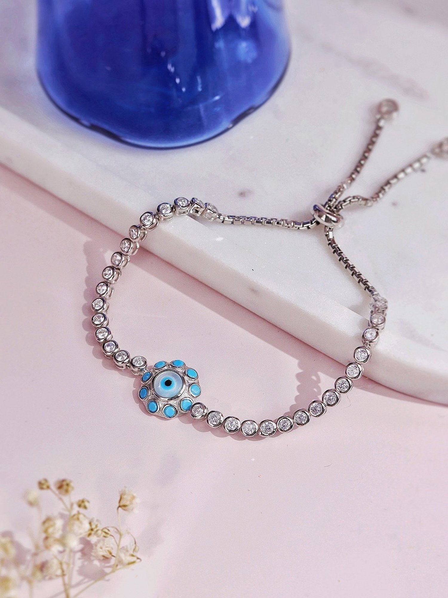 Curio Cottage 925 Silver Serene Evil Eye Repeller Bracelet