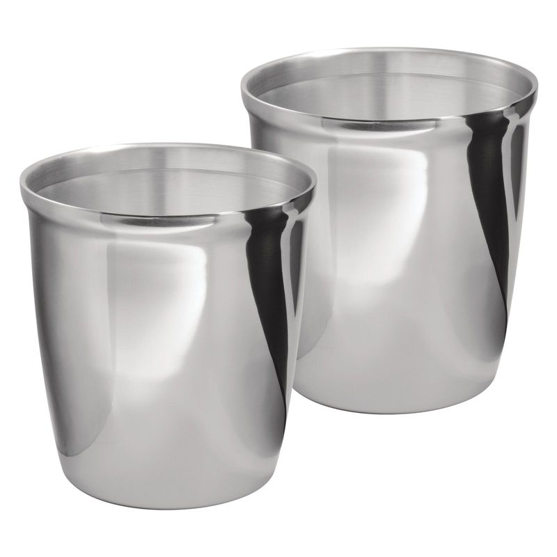 mDesign Small Round Metal Trash Can Wastebasket, Garbage Bin, 2 Pack - Polished