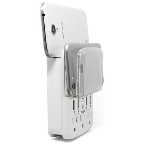 RND Wall Power Station includes 3 AC Plugs and 4 USB ports (4.8A total) with Surge Protection and a slide-out holder and shelf for iPhone  Galaxy (S  Note)  LG  HTC One  Moto X  Nexus (White)