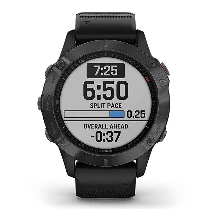 Garmin Fenix 6 Sapphire (Gray DLC with Black Band) Gift Box Bundle | +HD Screen Protectors,  Portable Charger, Car/Wall Adapters & Protective Case | Multisport Fitness Watch