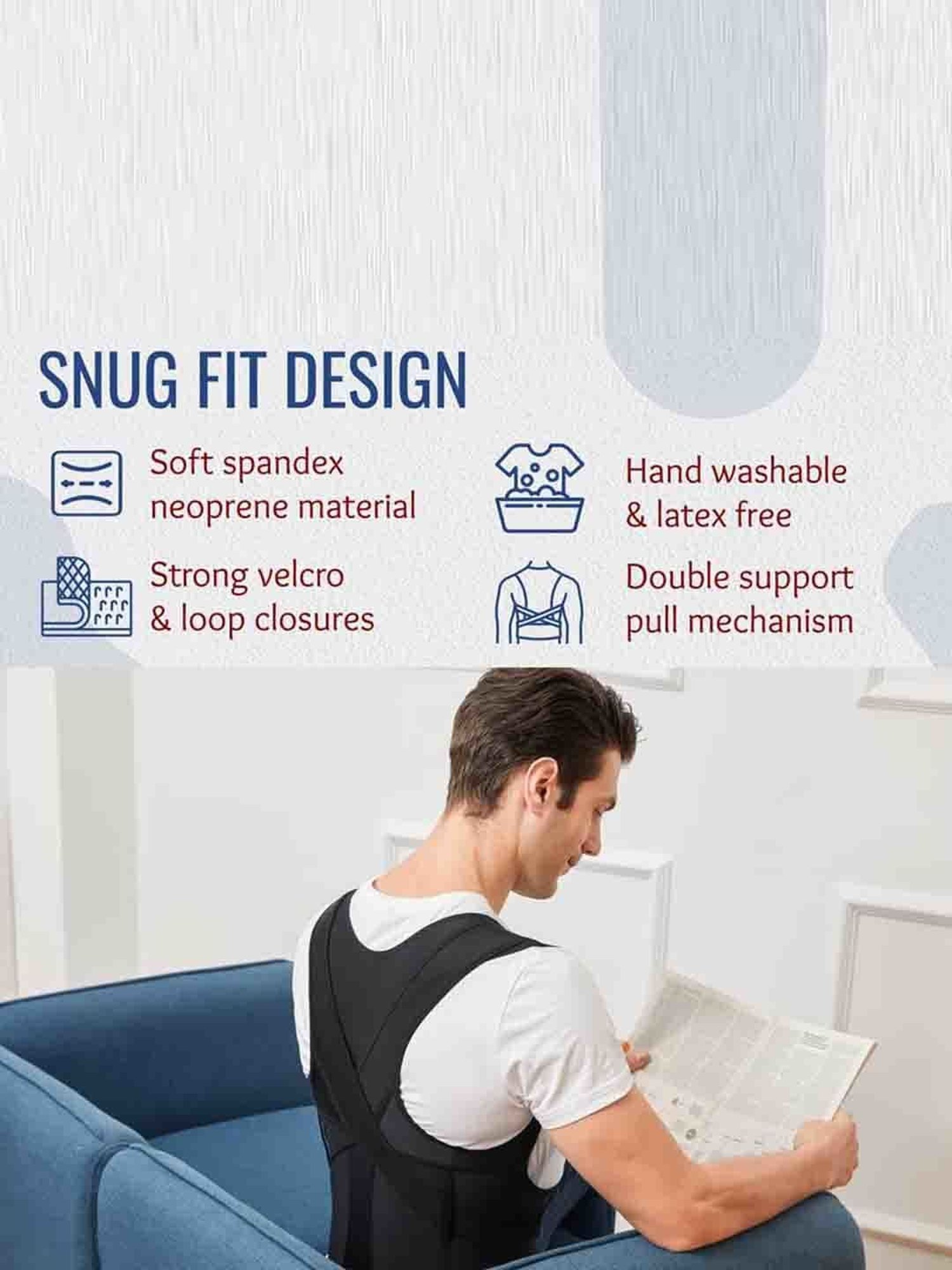 HealthSense Posture Corrector for Men, Back Pain Relief with Back Support Belt (Large) - Black